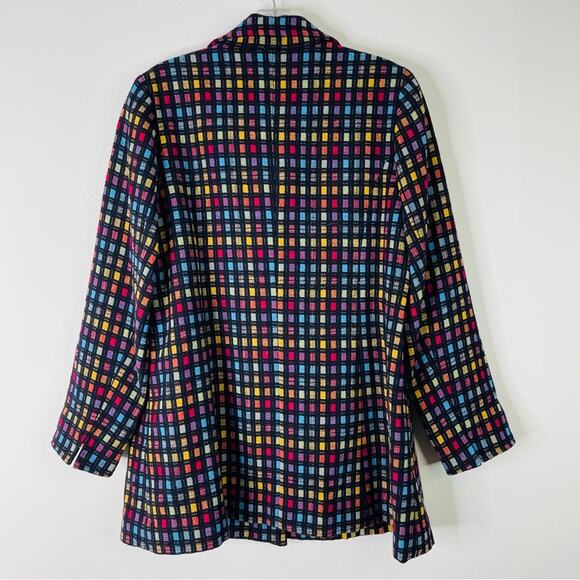 Vintage black blue rainbow check plaid longline button peacoat jacket large - Picture 6 of 6